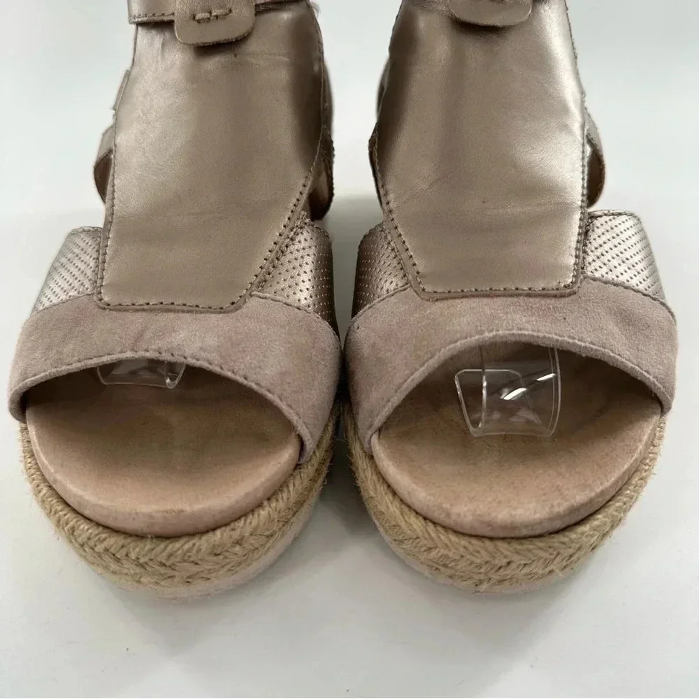Earth womens platform sandals size 7.5 bronze leather beige suede Espadrilles